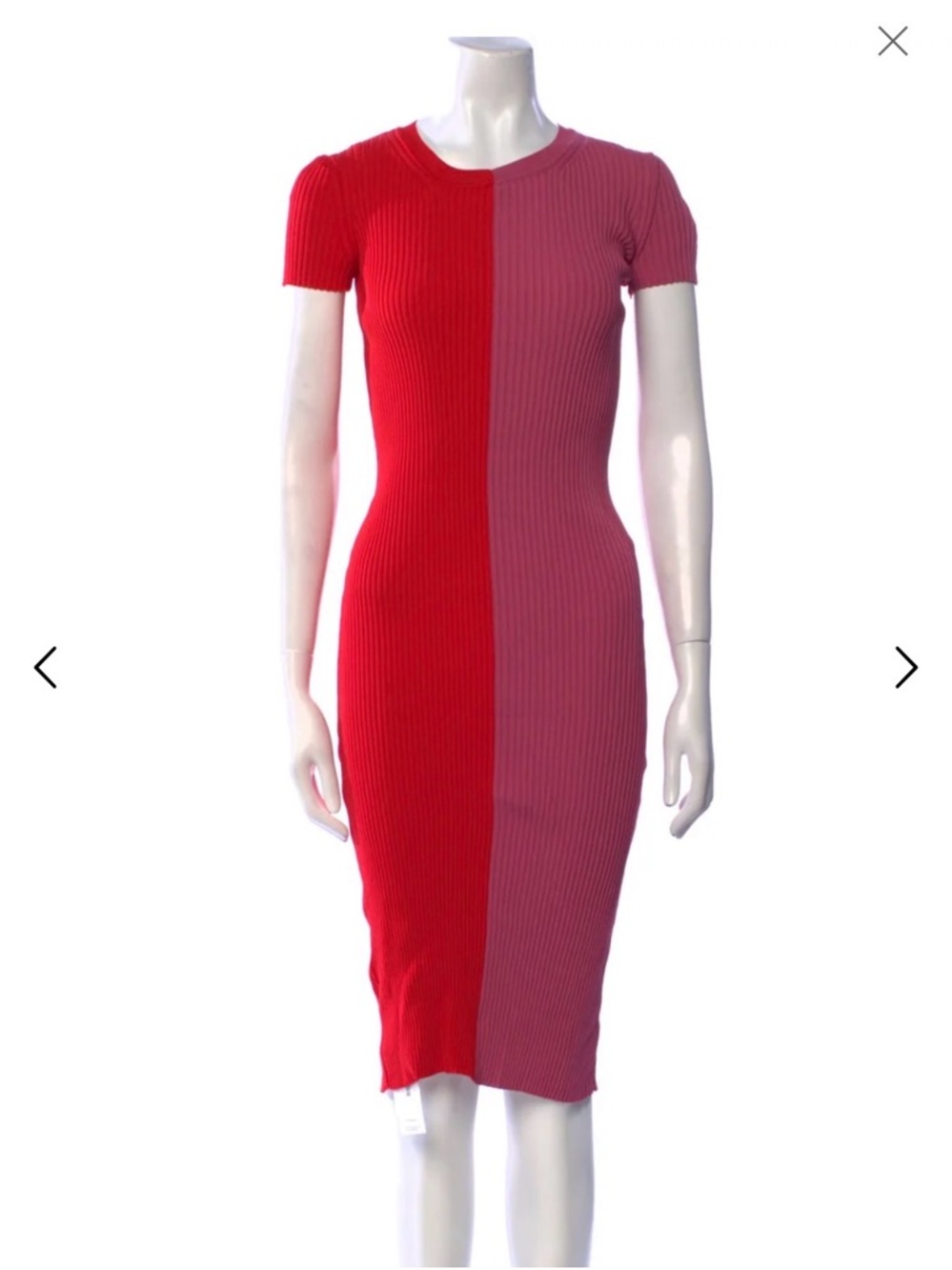 STAUD Two-Tone Red and Rose Rib Knit Midi Dress